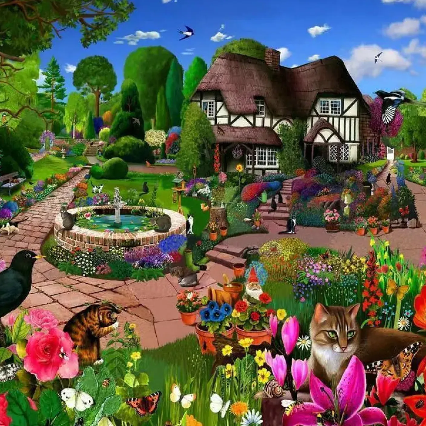 Cats in a Cottage Garden 500 Piece Jigsaw Puzzle