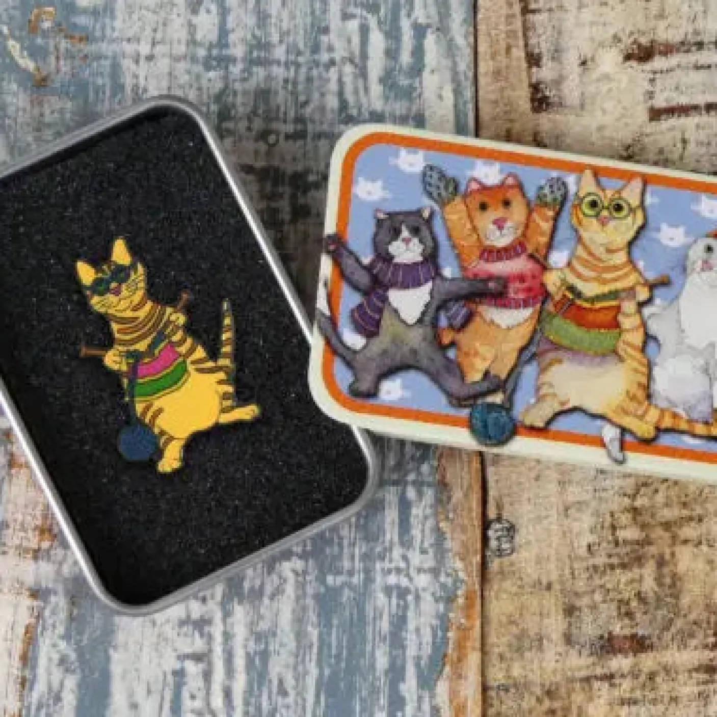 Kittens in Mittens Enamel Pin in a Tin