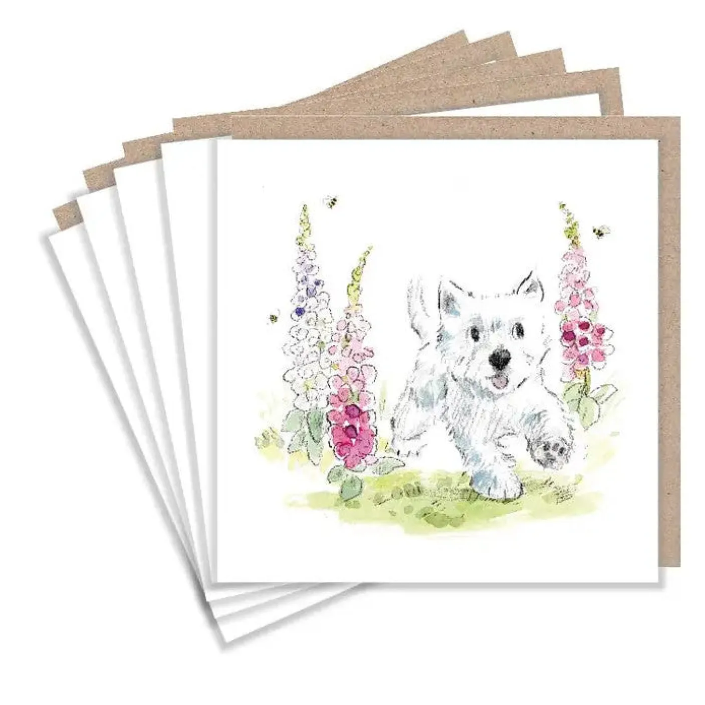 Westie and Foxgloves Set of 5  Notecards
