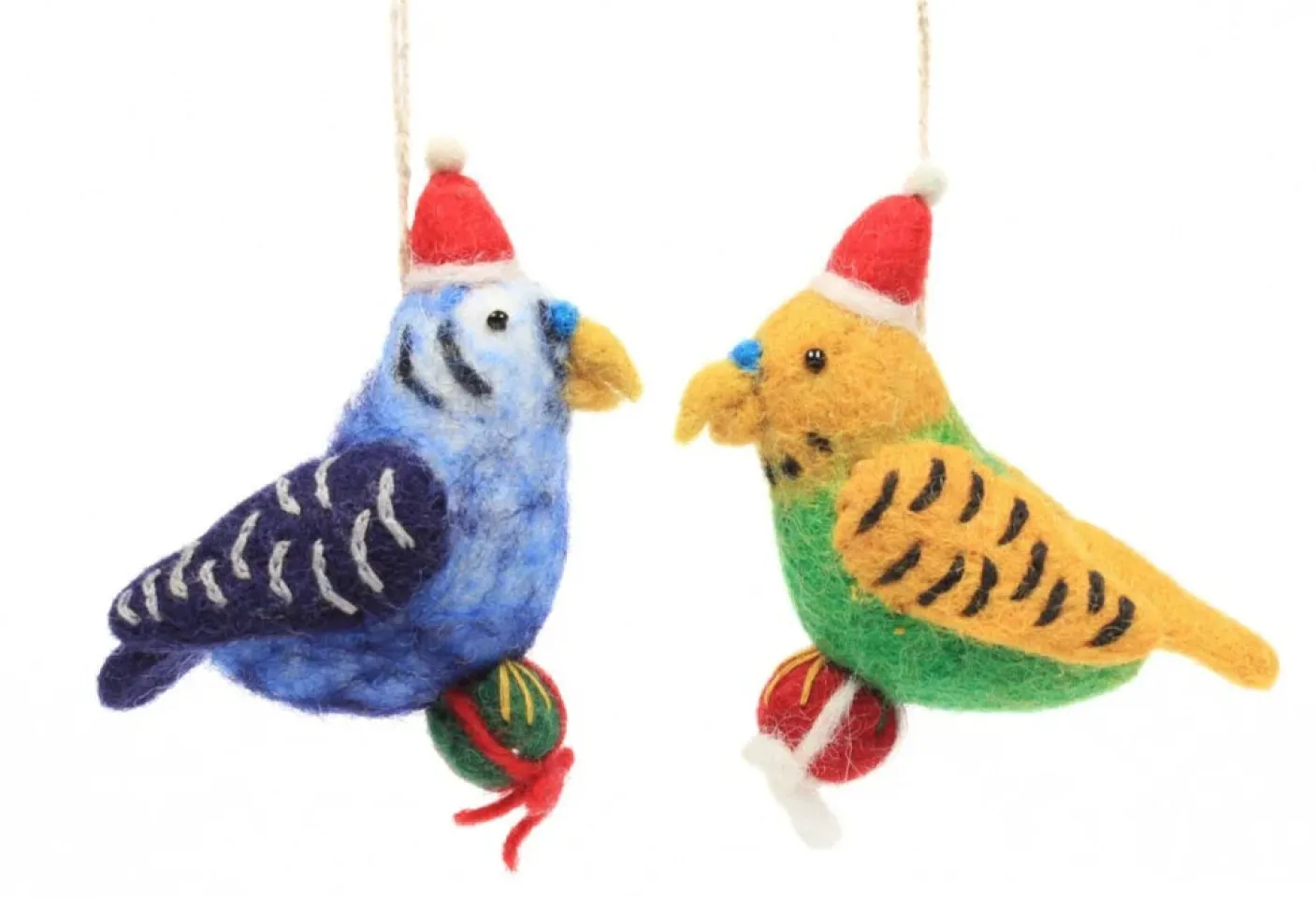 Christmas Budgie with a Present Felt Decoration