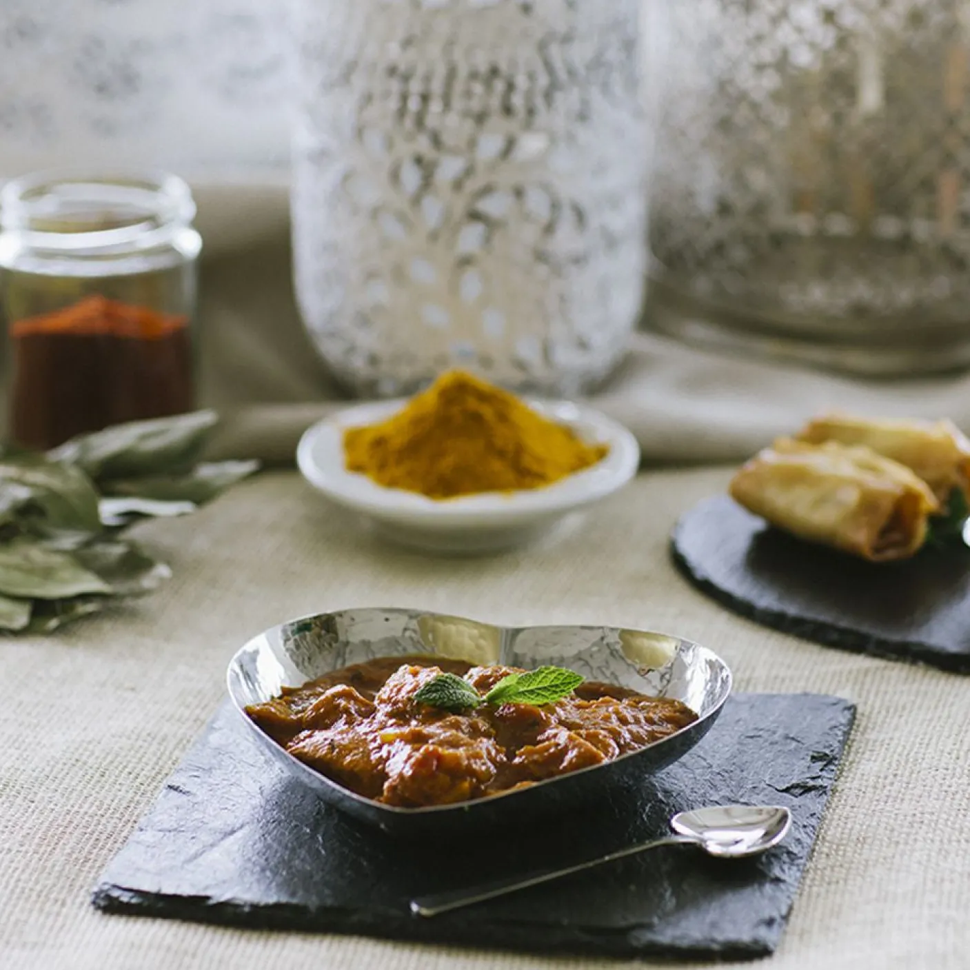 Hand Hammered Heart Dish and Spoon Set