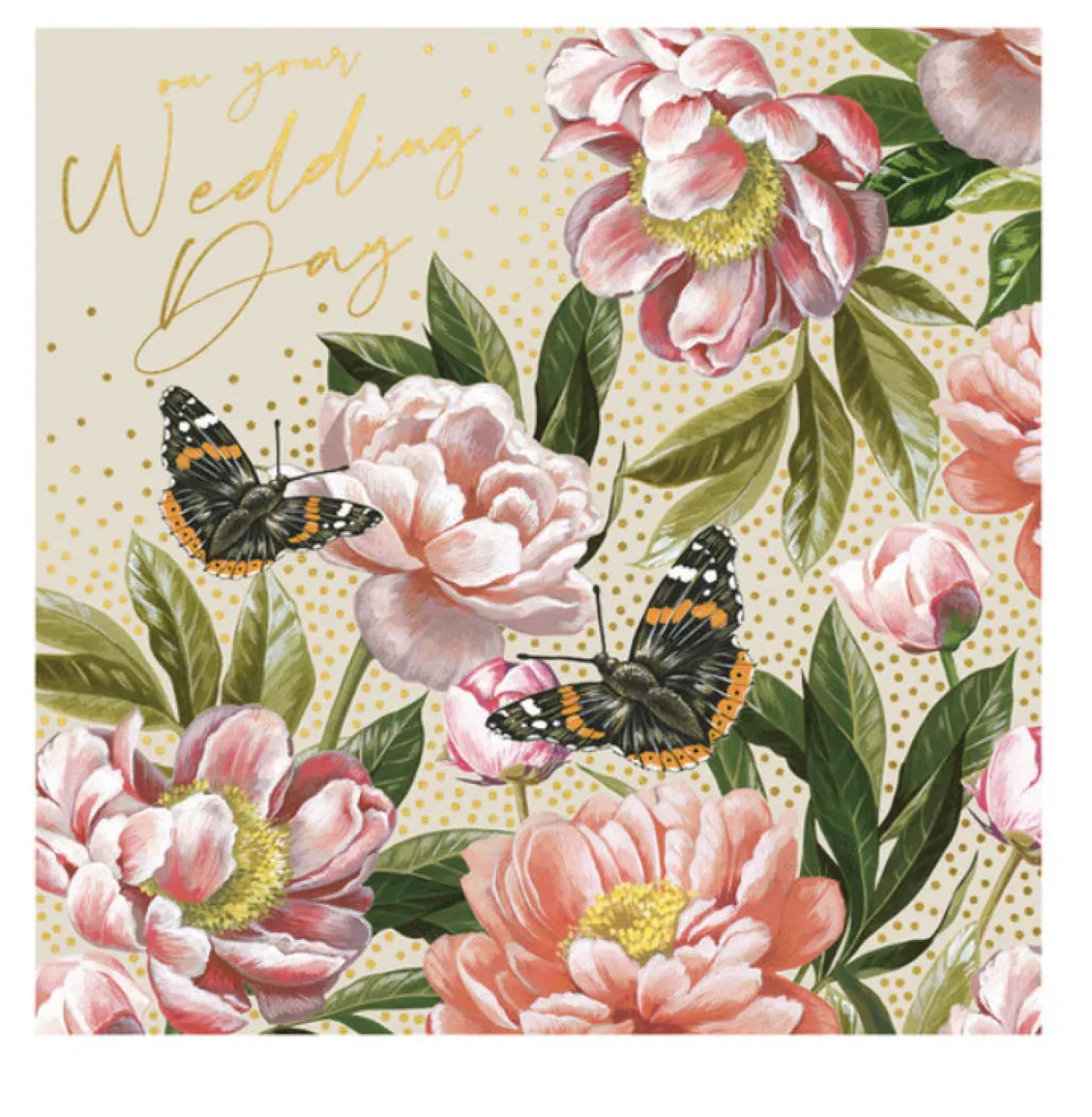 Wedding Day Peonies & Butterflies Greeting Card
