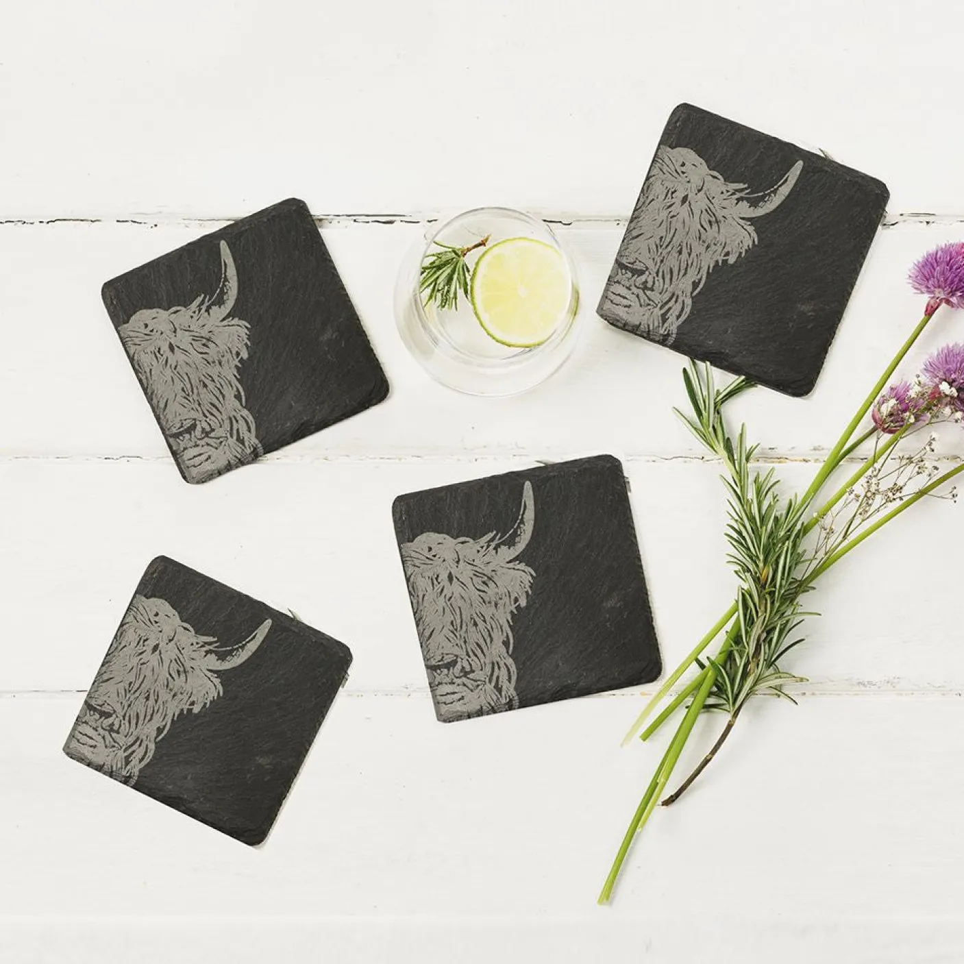 Highland Cow Slate Coasters- Set of 4