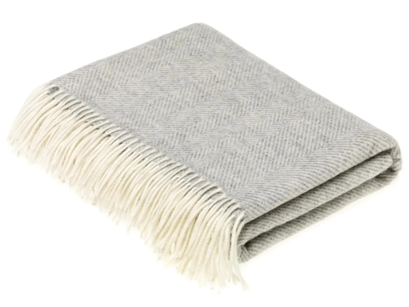 Classic Collection Herringbone Gray Marino Lambswool Throw Blanket