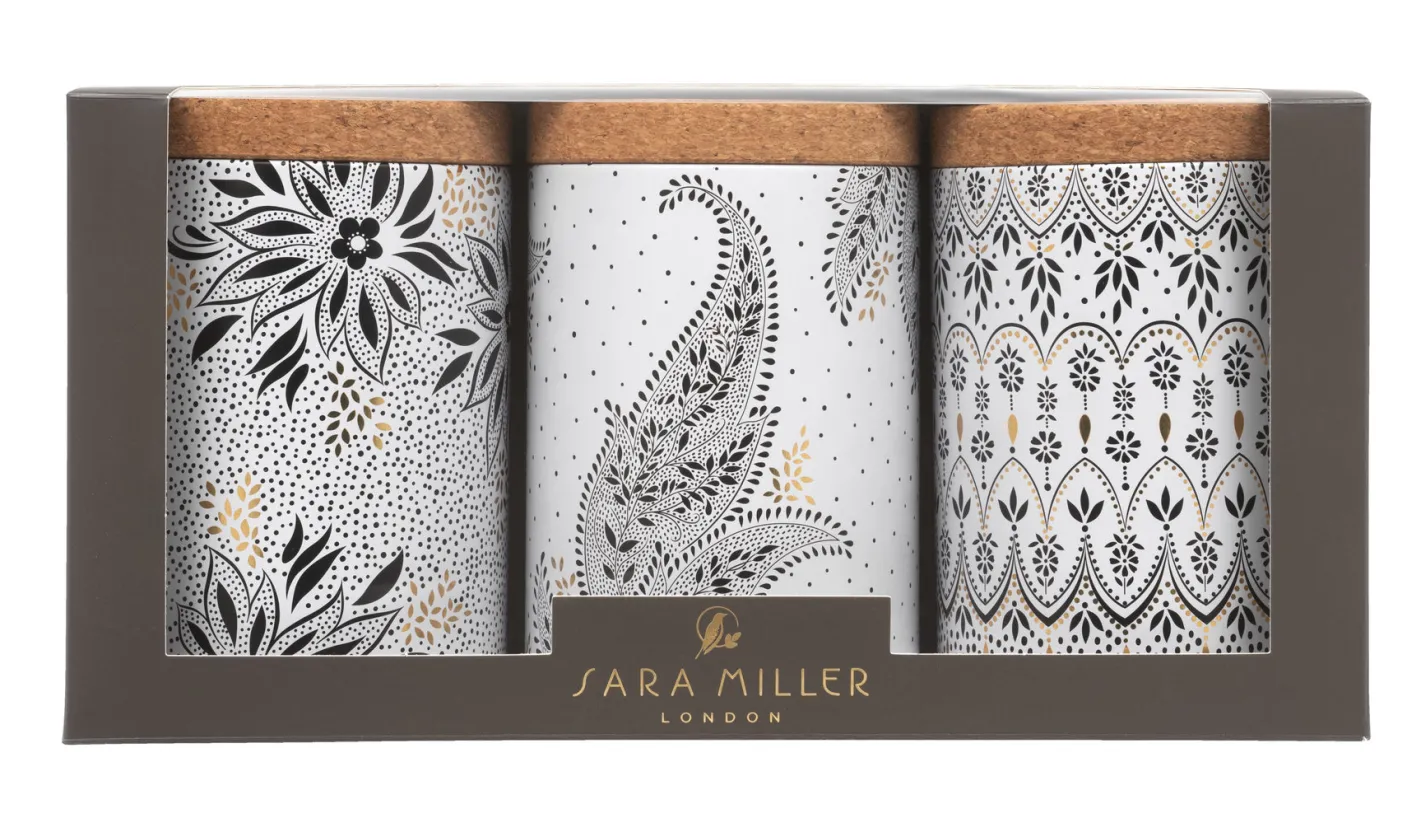 Sara Miller Artisanne Noir Set of 3 Round Caddies
