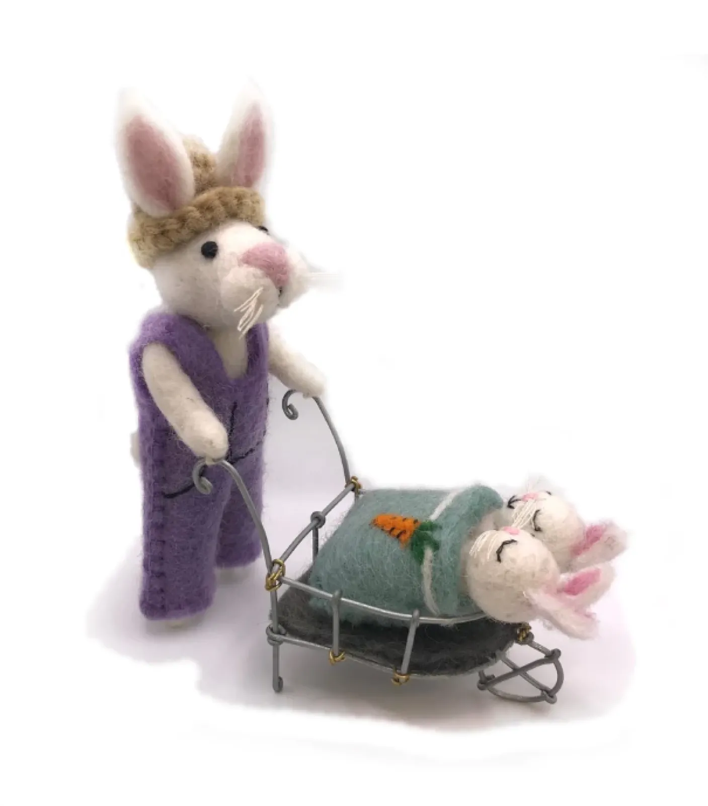 Bunny with Babies in Wheelbarrow Felt Decoration
