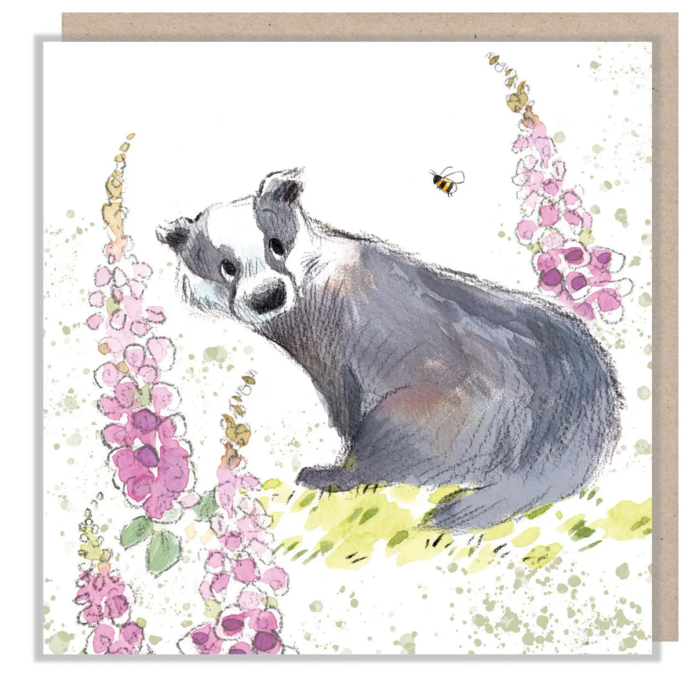 Badger with Foxgloves Greetings Card
