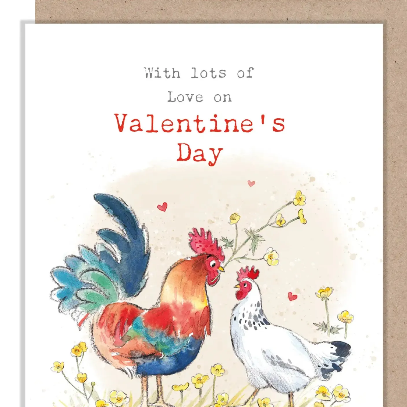 Cock and Hen "With lots of Love on Valentine's Day" Greetings Card