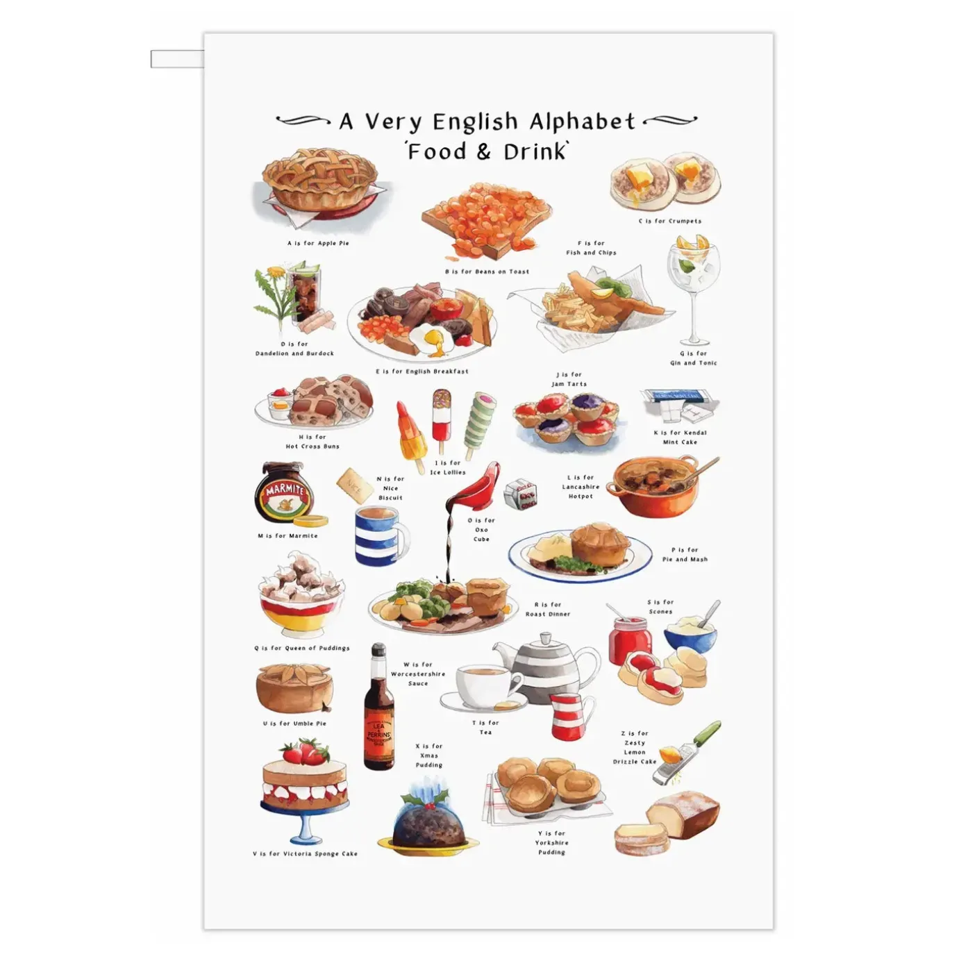 A Very English Alphabet Food & Drink Tea Towel