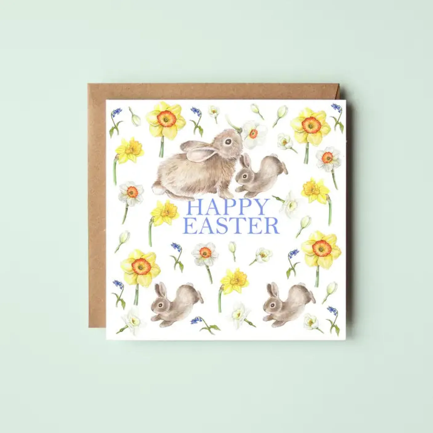 'Happy Easter' Rabbits and Daffodils Greetings Card