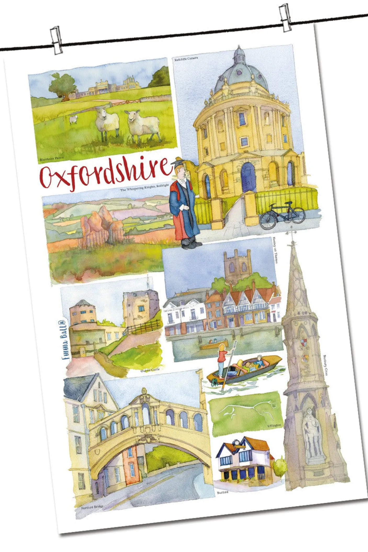 Oxfordshire by Emma Ball Tea Towel