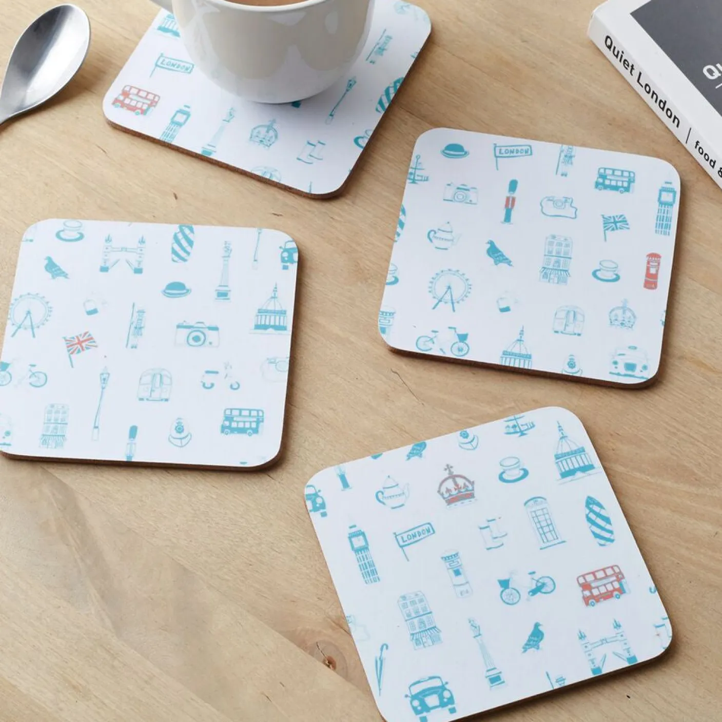 Simply London Coasters Set of 4 - Turquoise & Coral