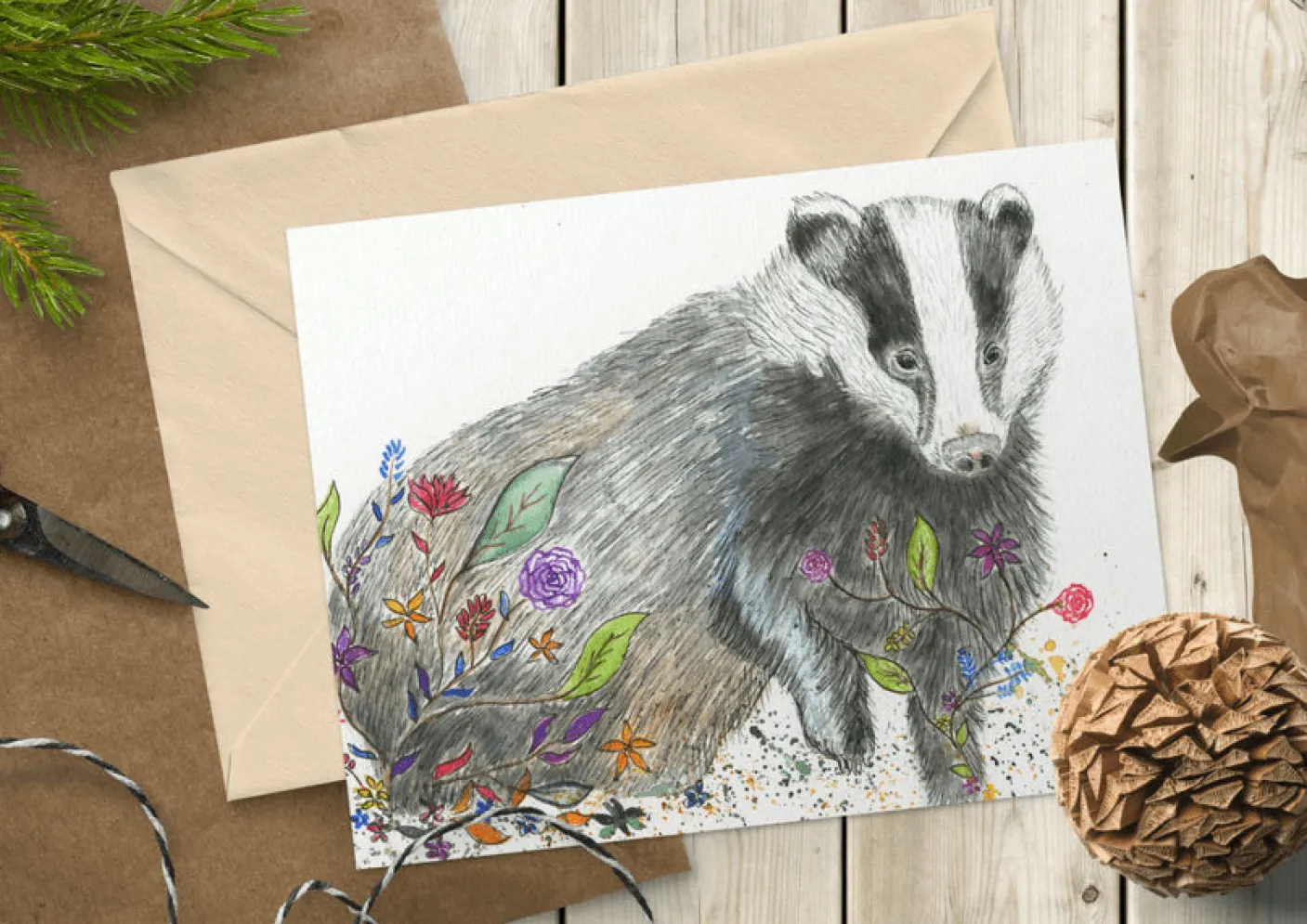 Brockwell the Badger Blank Greetings Eco Card