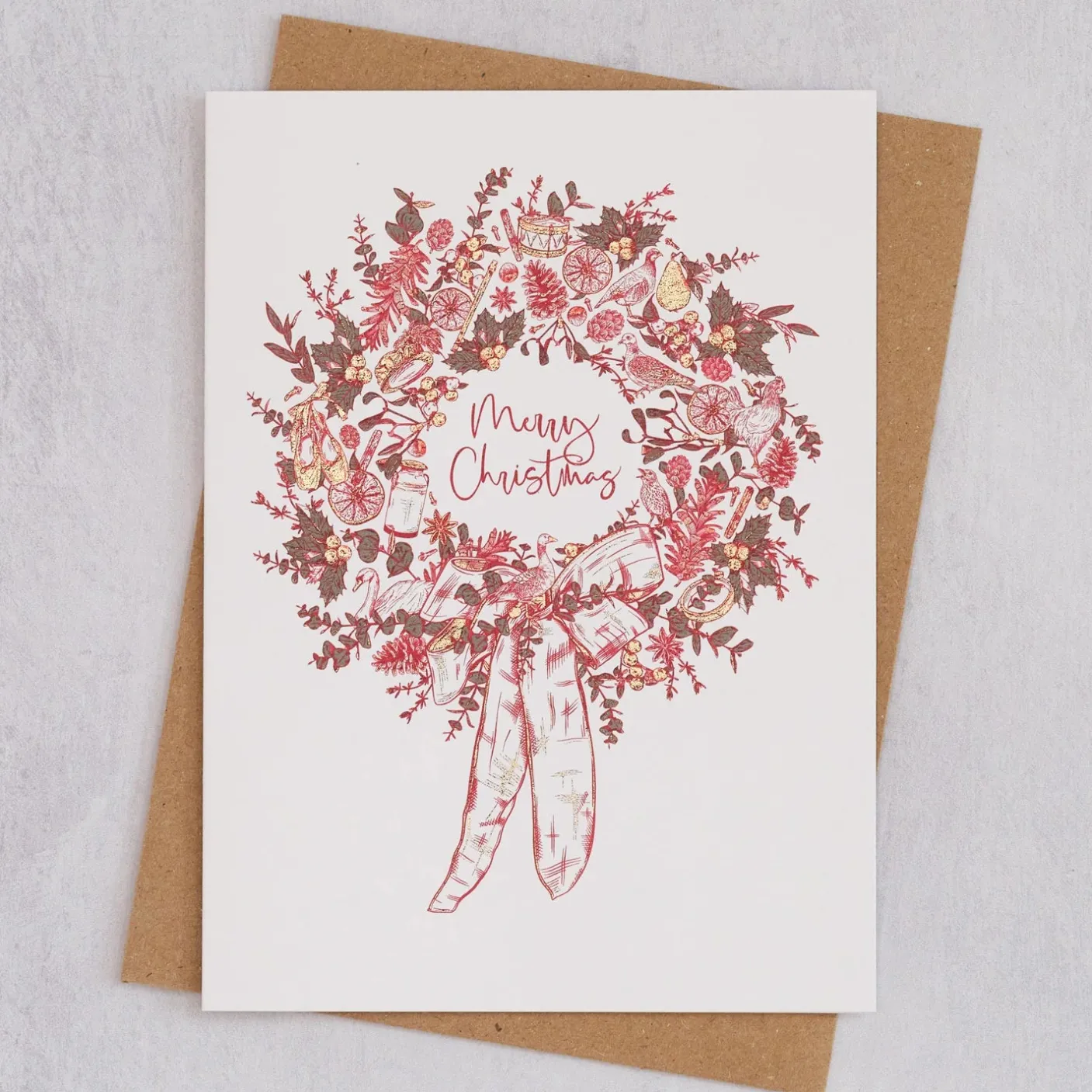 Christmas Wreath Pack of 8 Foiled Christmas Cards