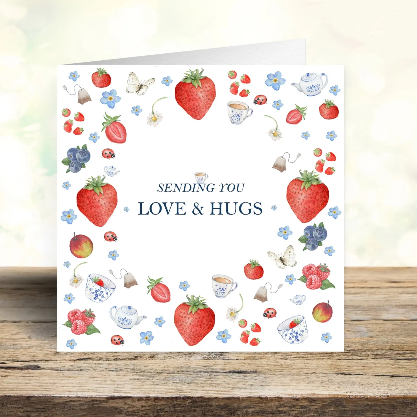 'Love & Hugs' Strawberry Art Card