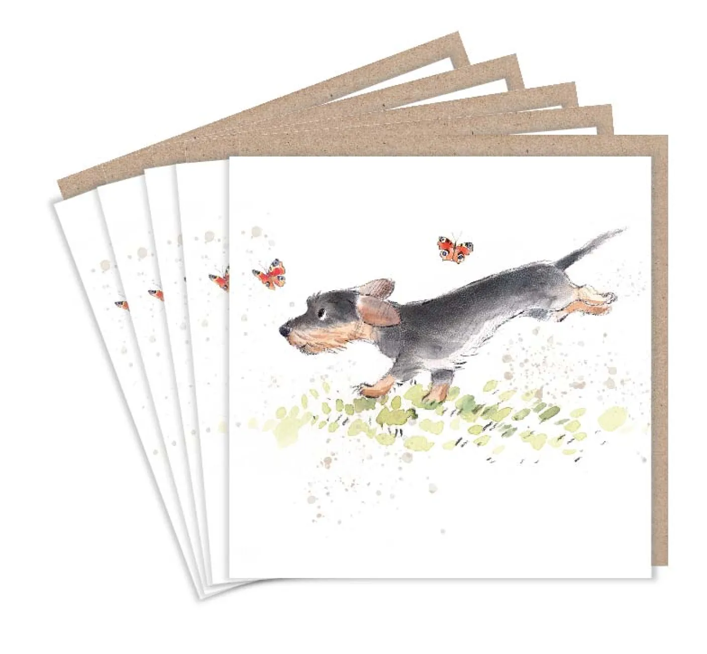 Sausage Dog and Butterflies Set of 5 Notecards