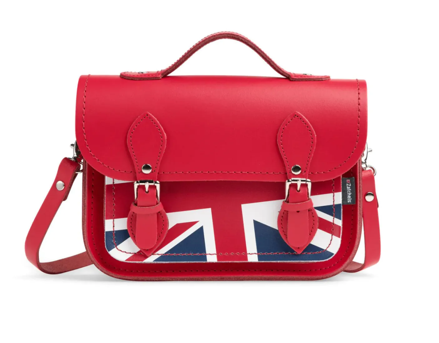 Zatchels Handmade Leather Union Jack Midi Satchel - Red