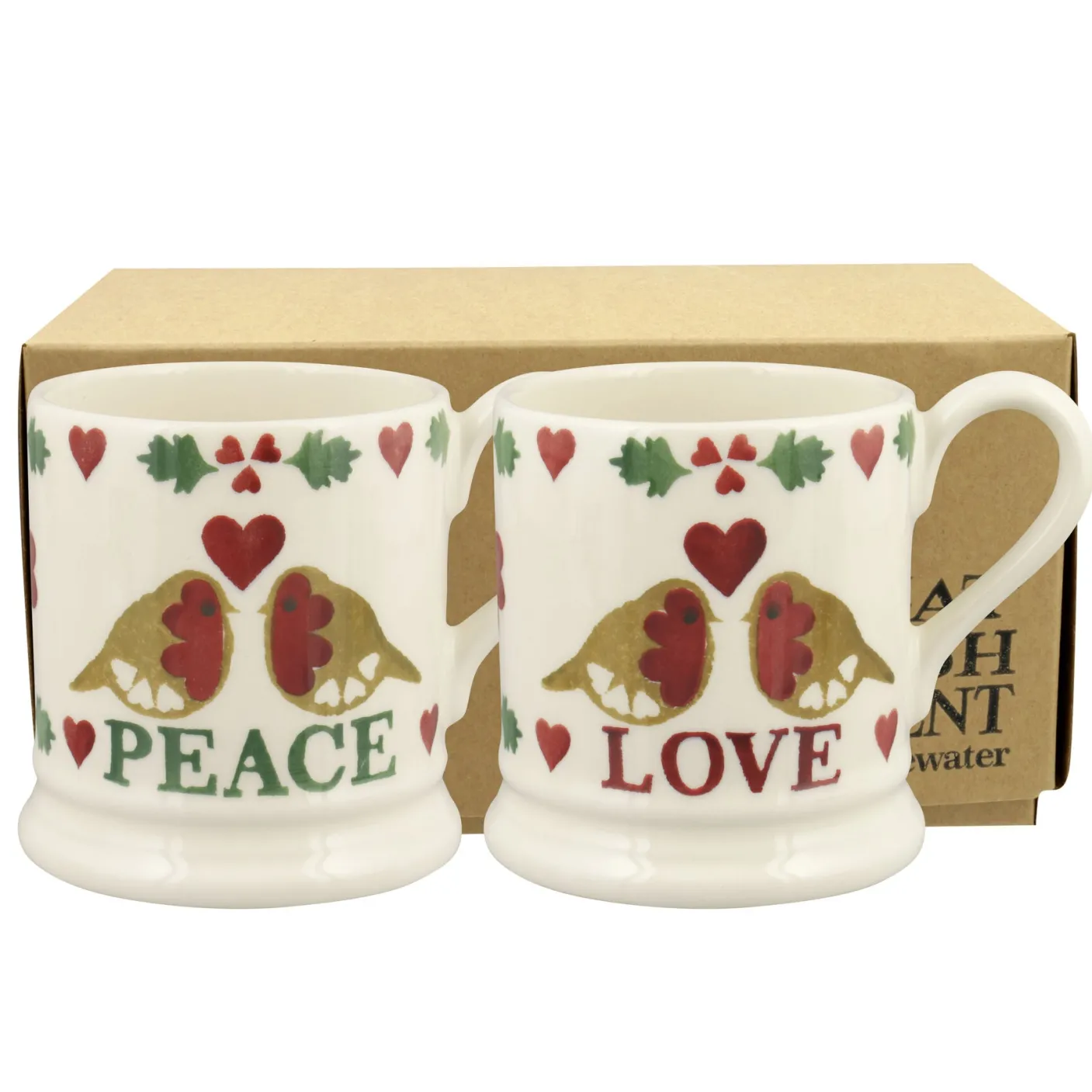 Christmas Joy 'Peace and Love' Robins Set of 2 Half Pint Mugs 2023