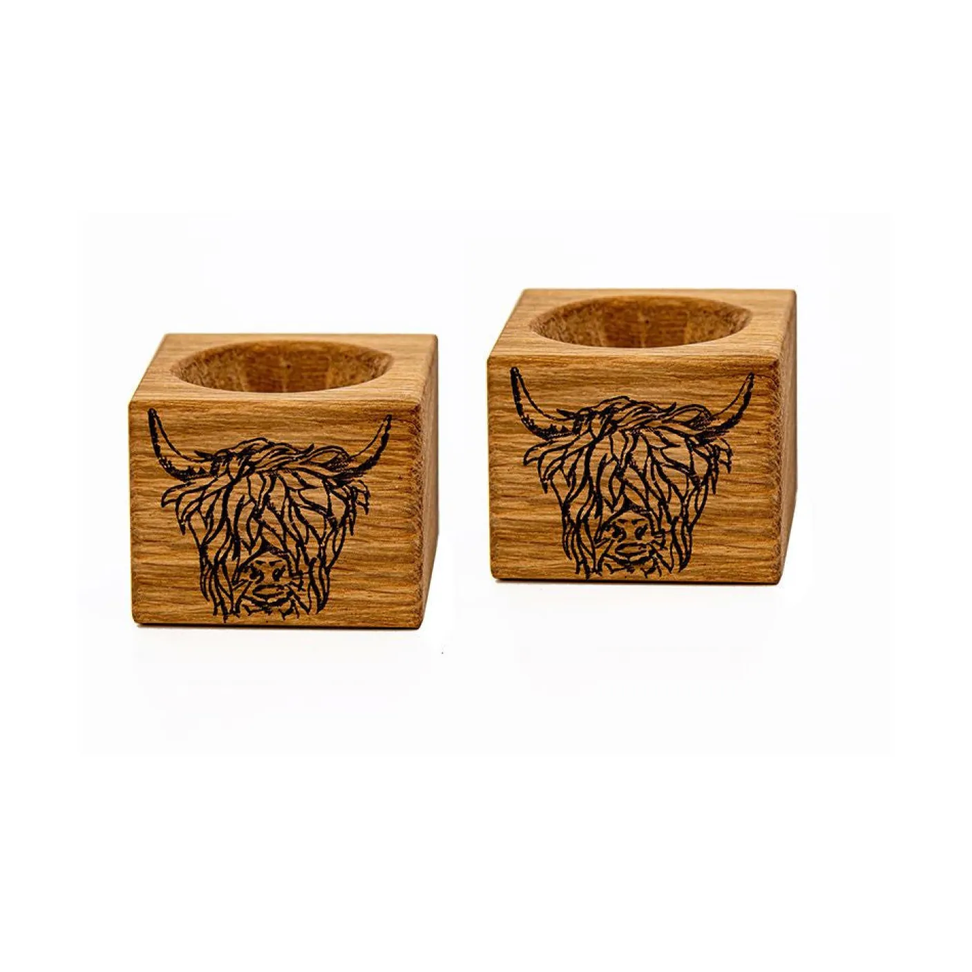 Highland Cow Oak Egg Cups - Set of 2