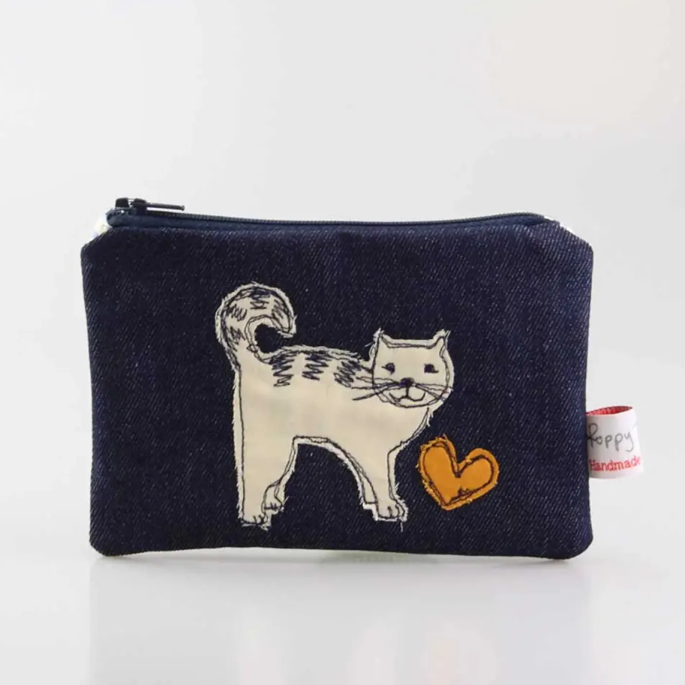 Cat Embroidered Flat Coin Purse