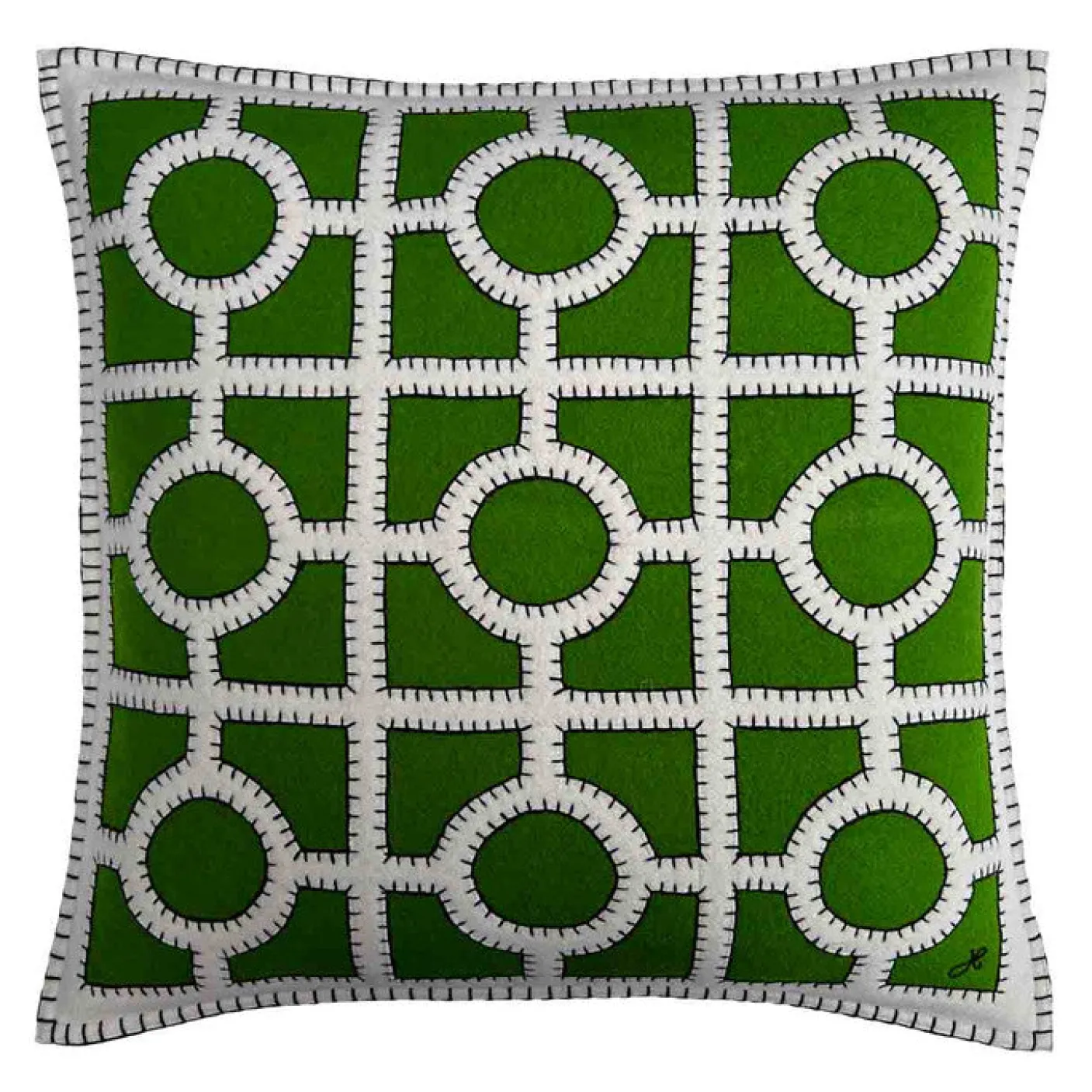 Deep Green Fretwork Wool Pillow