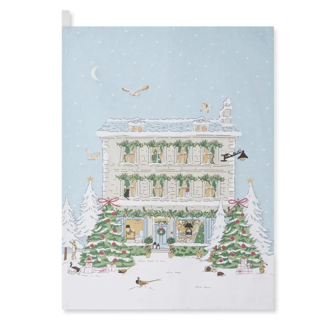 Christmas House Scene Tea Towel
