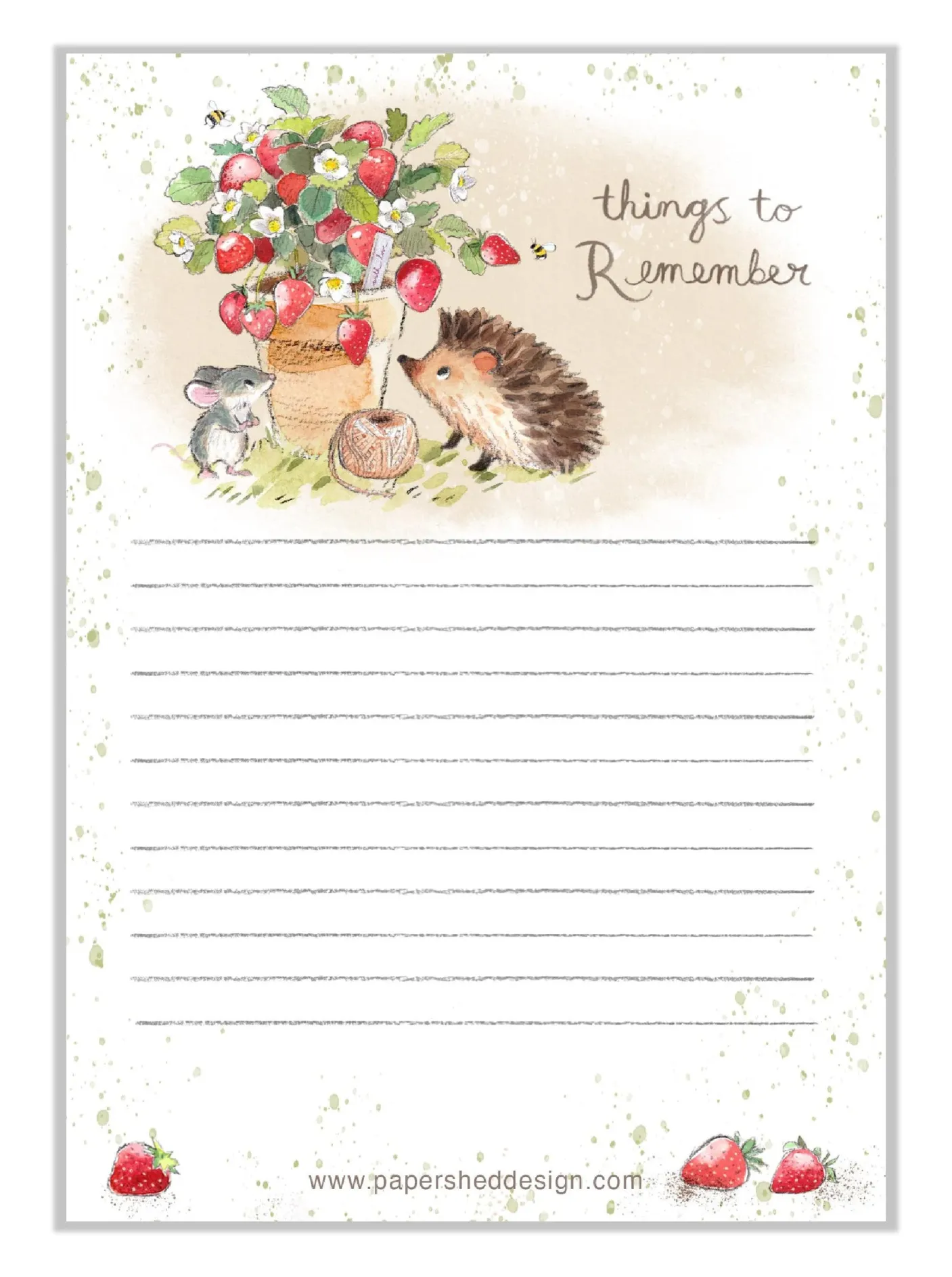 Hedgehog with a Strawberry Plant Pot To Do List Pad