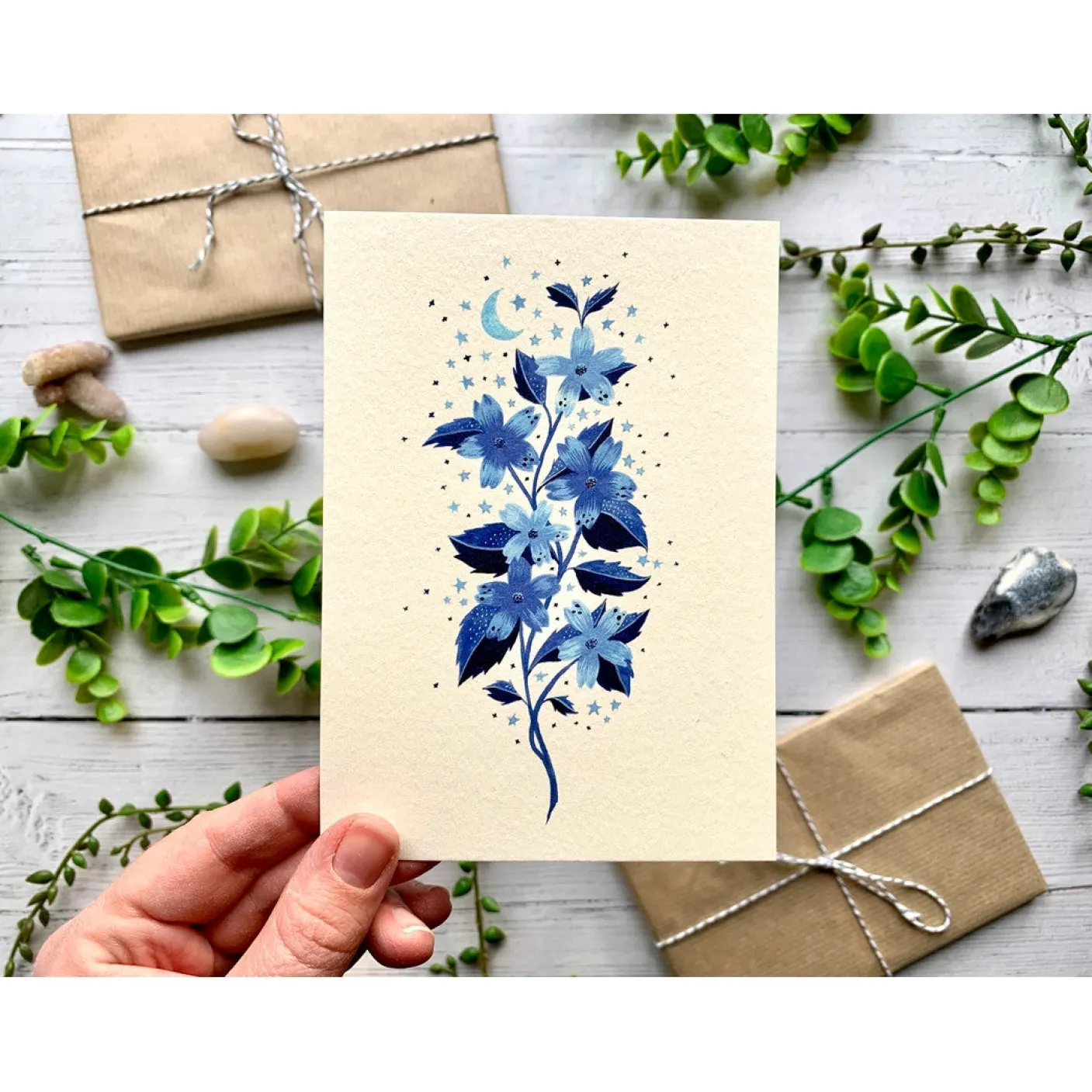 Blue Cosmic Wildflower Greeting Card