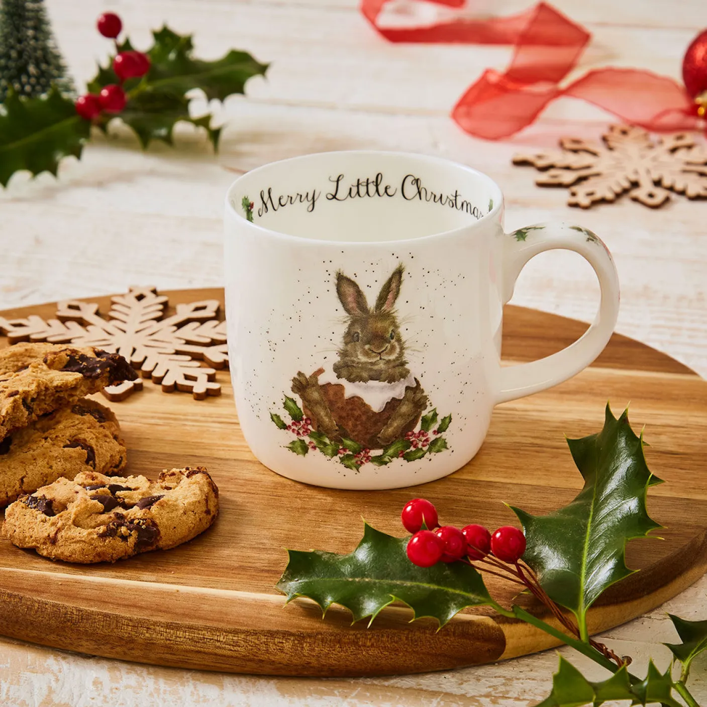 'Merry Little Christmas' Rabbit Small Bone China Mug (11oz)