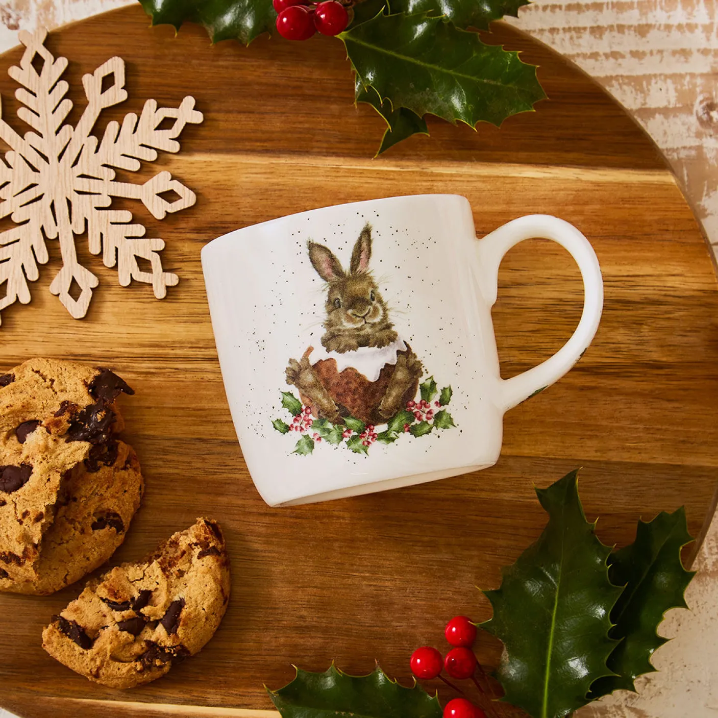 'Merry Little Christmas' Rabbit Small Bone China Mug (11oz)