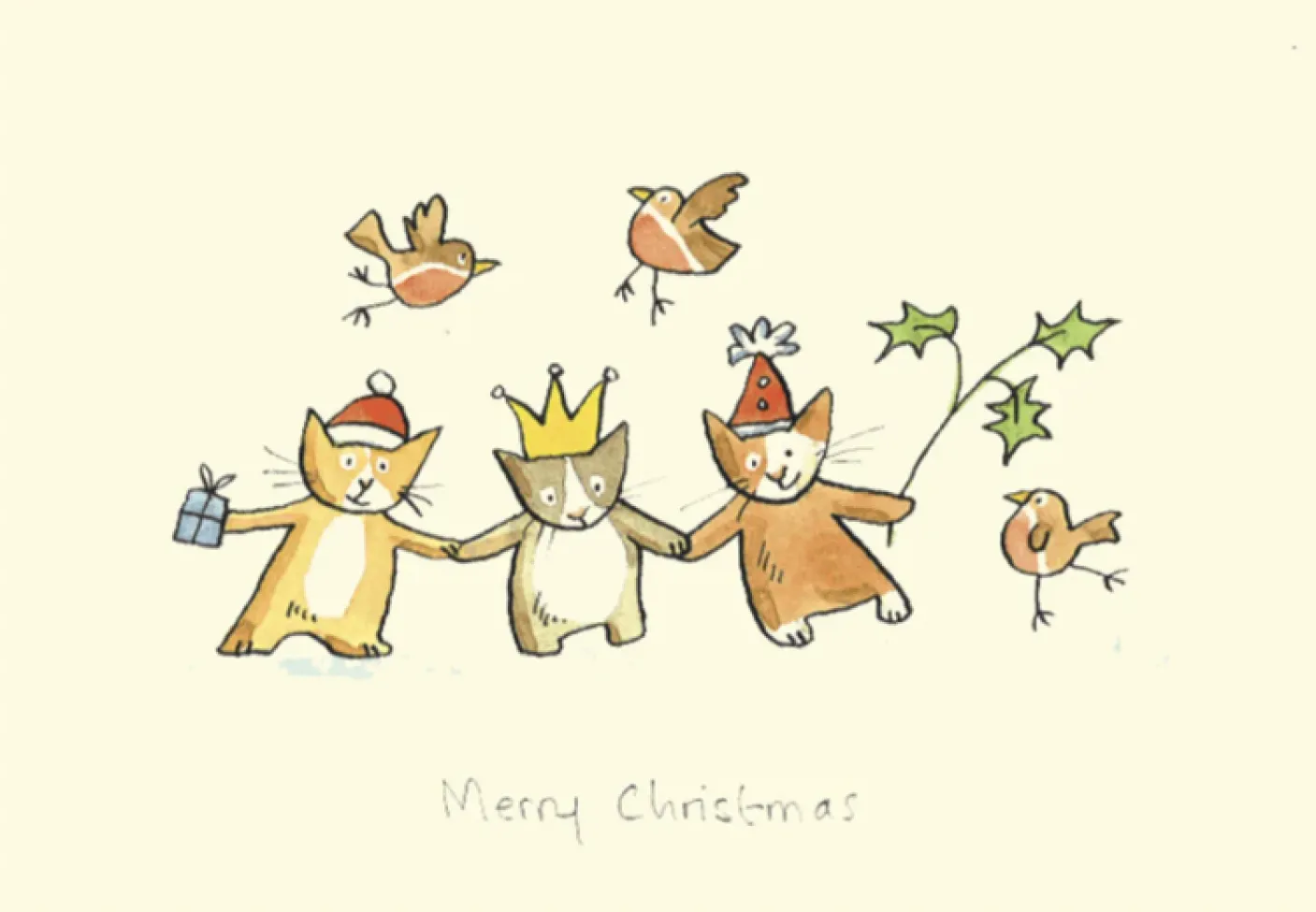 "Merry Christmas" Christmas Card (Cats & Robins)