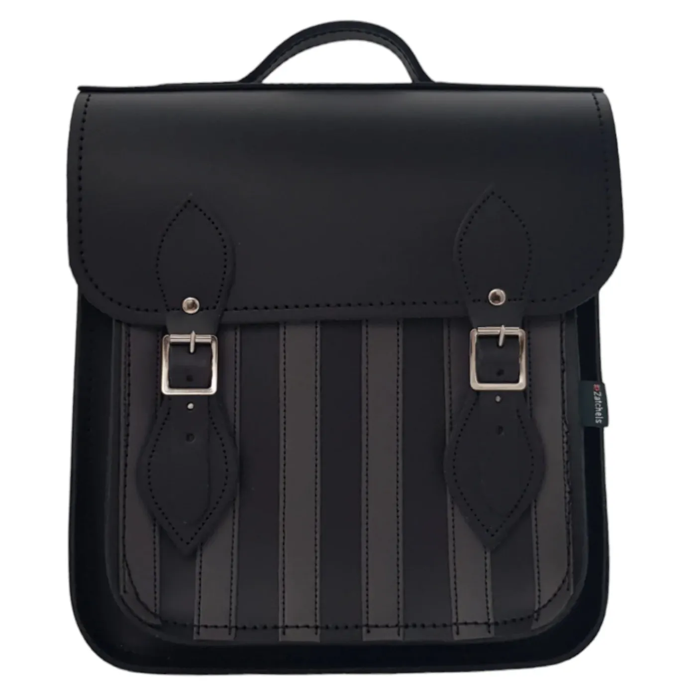 Zatchels Handmade Leather City Backpack Plus - Black & Grey Stripe