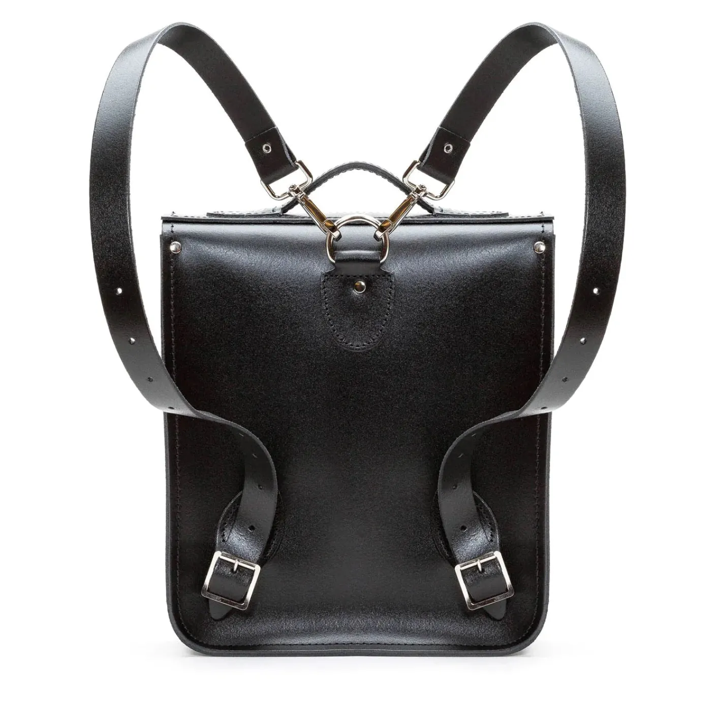 Zatchels Handmade Leather City Backpack Plus - Black & Grey Stripe