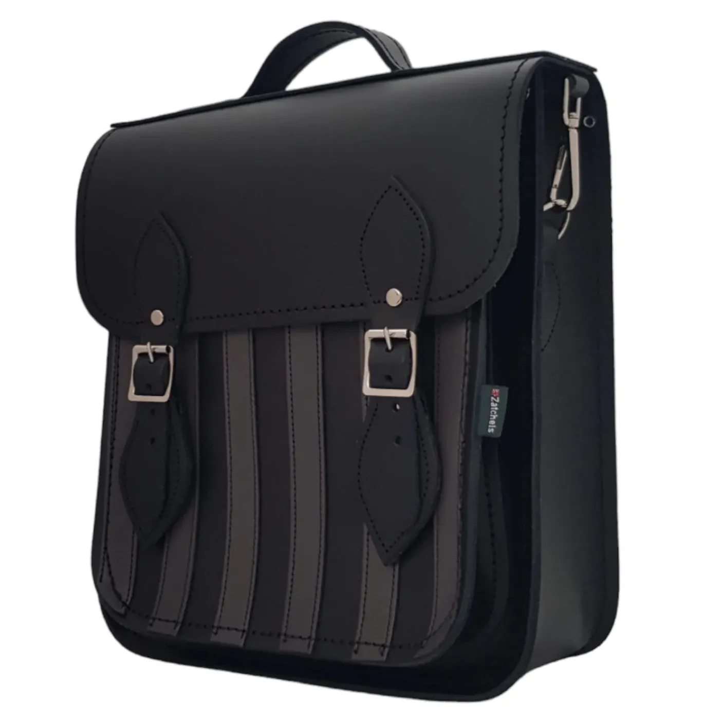 Zatchels Handmade Leather City Backpack Plus - Black & Grey Stripe