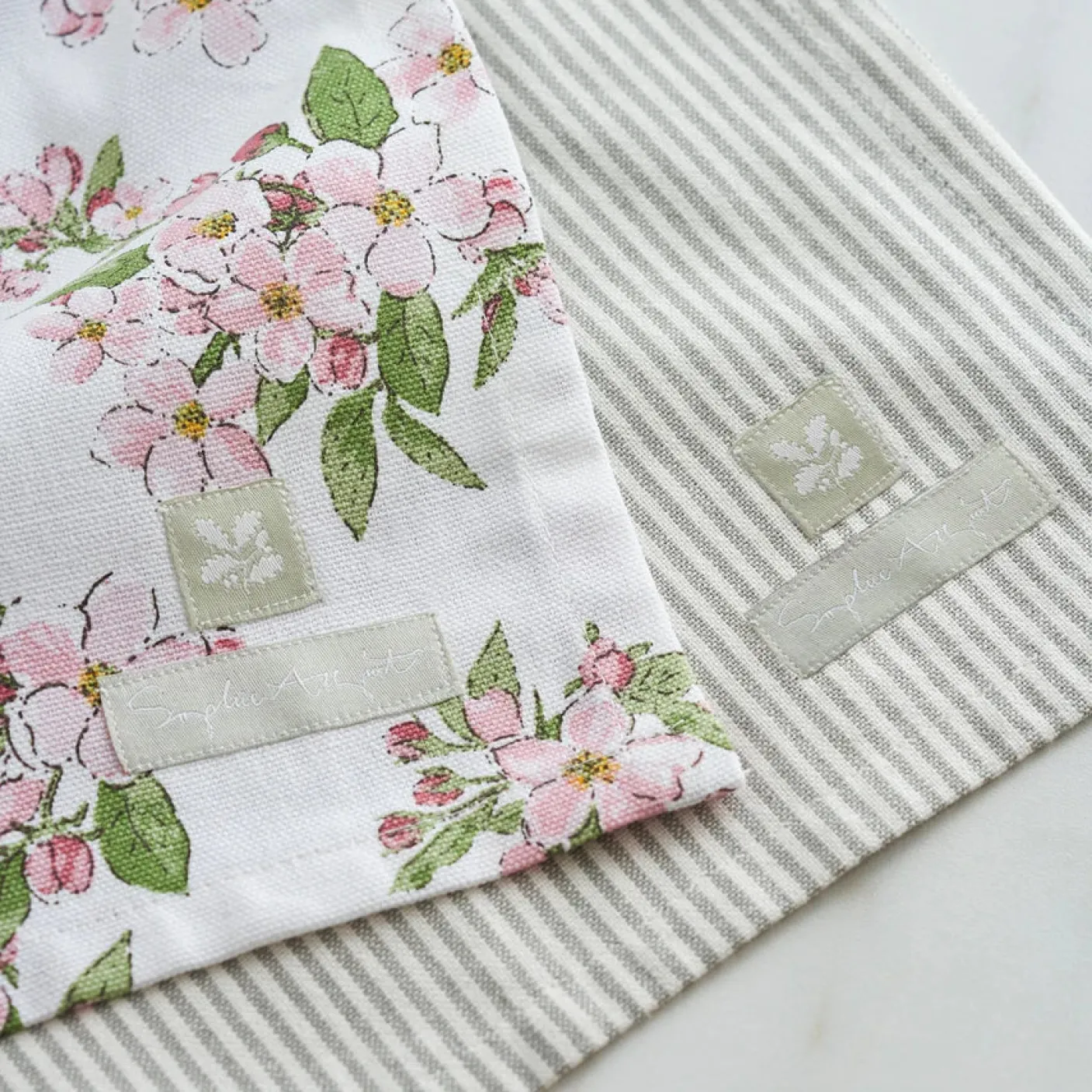 Blossom and Stamford Stripe Set of 2 Tea Towels by Sophie Allport