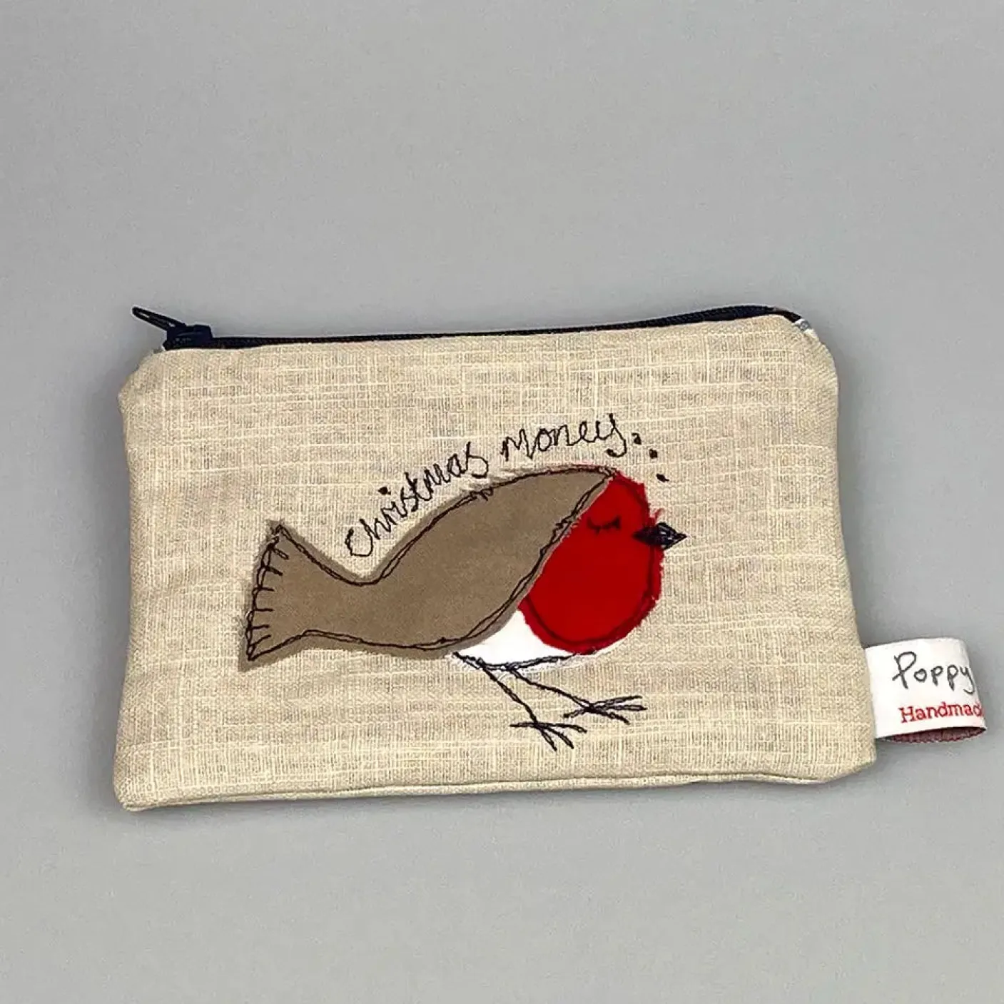Christmas Robin Embroidered Flat Coin Purse