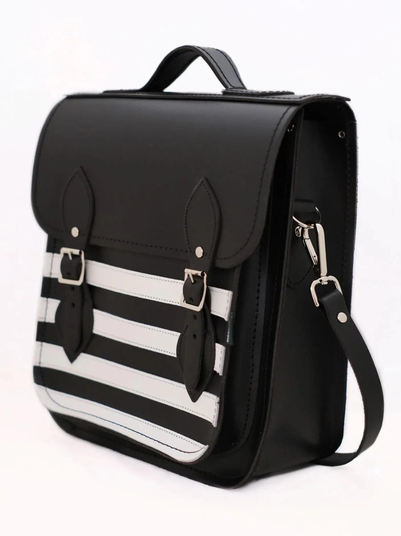 Zatchels Handmade Leather City Backpack - Gothic Black & White Stripe