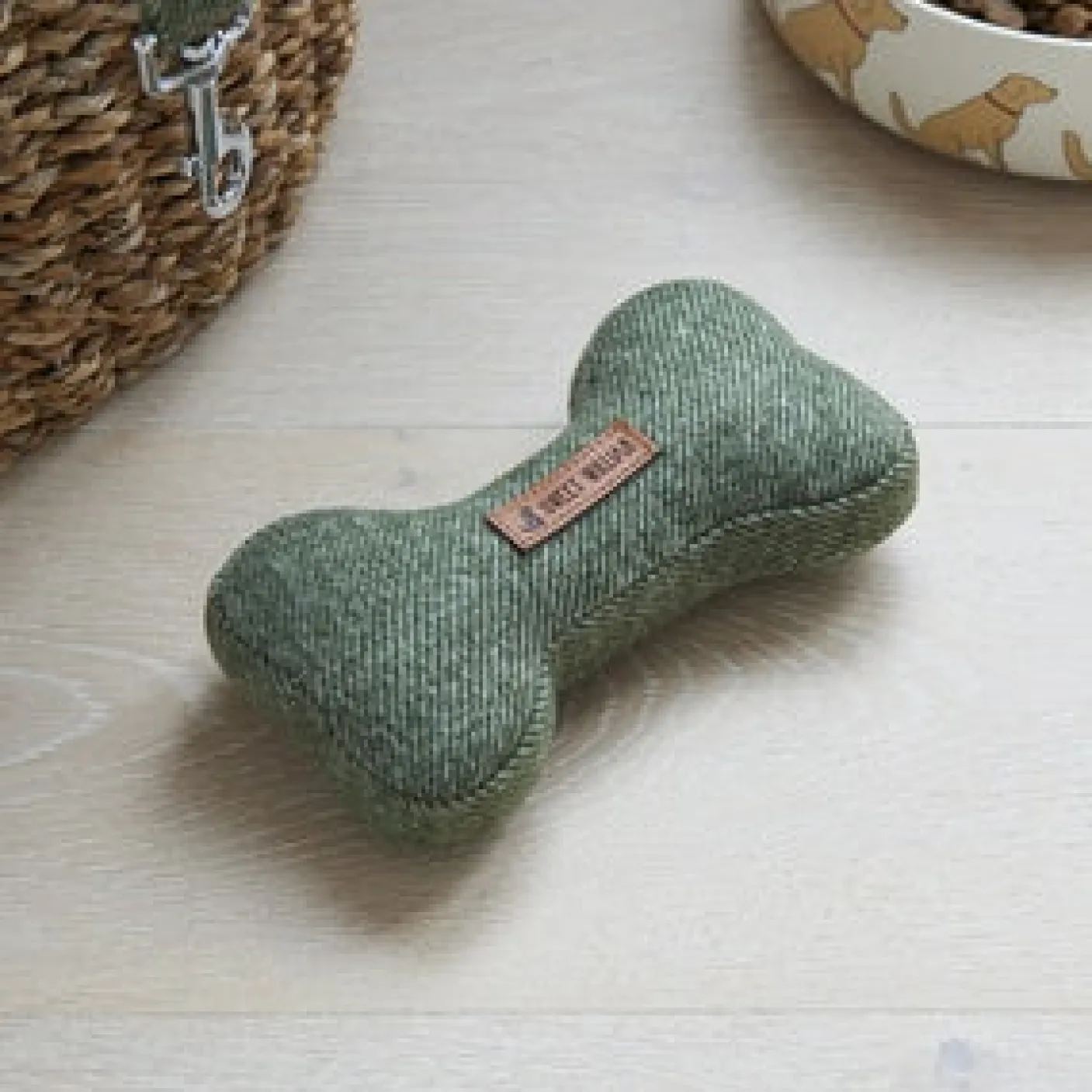 Tweed Dog Bone Shaped Dog Toy - Green