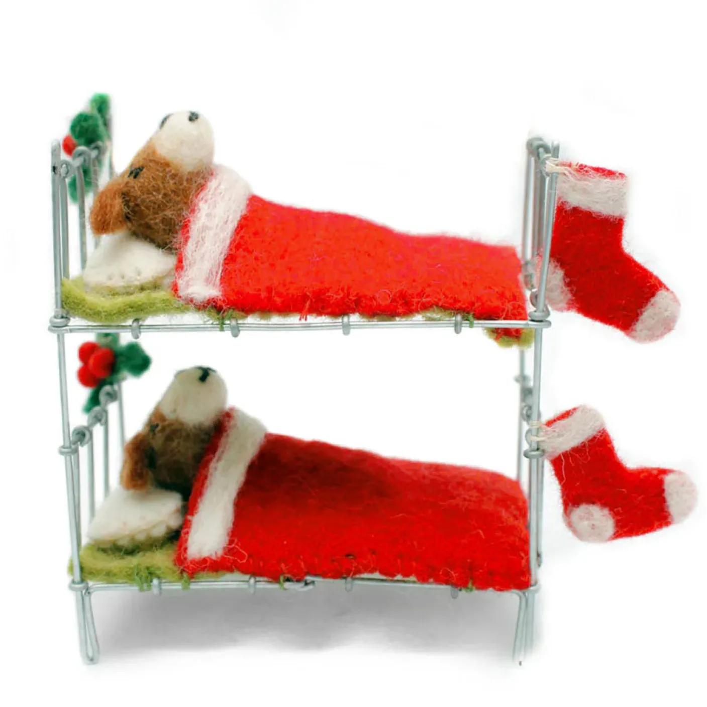 Fox Terrier Pair in Bunk Bed with Stockings Felt Decoration