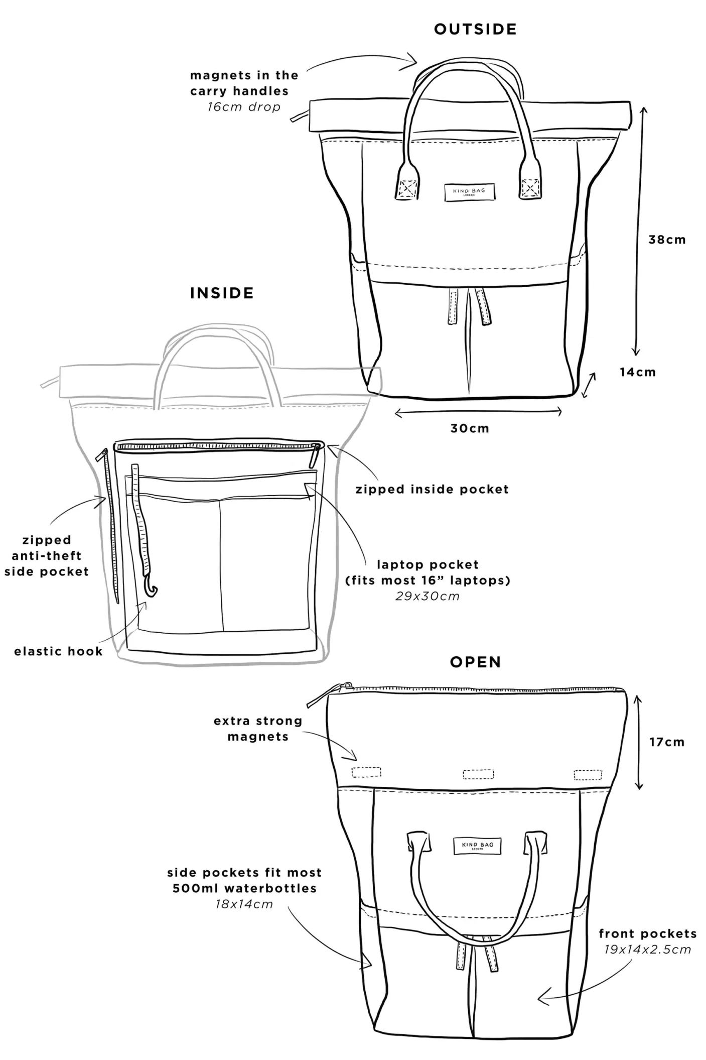 Light Blue and Navy Hackney Large Backpack