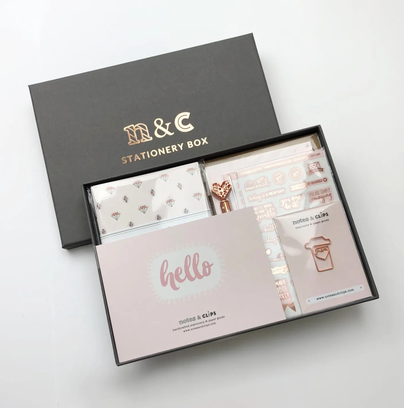 Notes & Clips Blush & Rose Gold Stationery Box