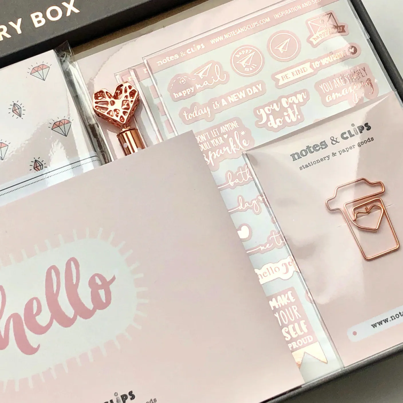 Notes & Clips Blush & Rose Gold Stationery Box