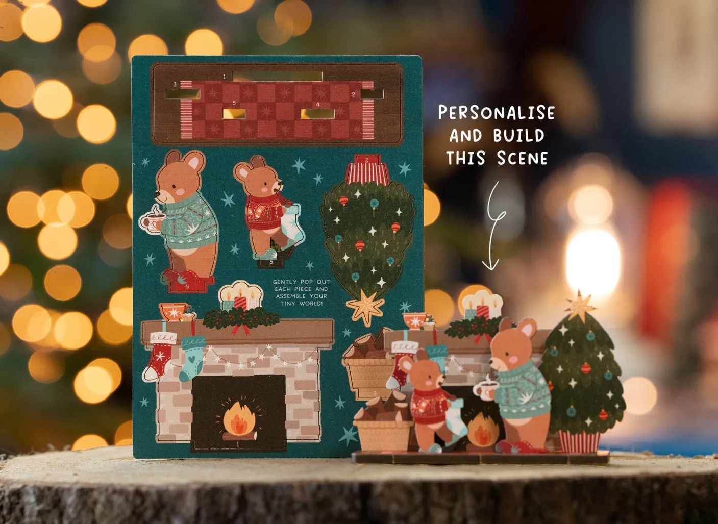 Christmas Bears Fireplace Pop Out Card