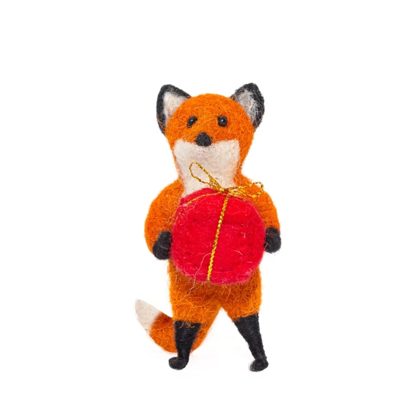 Rusty Fox Holding a Present Felt Decoration