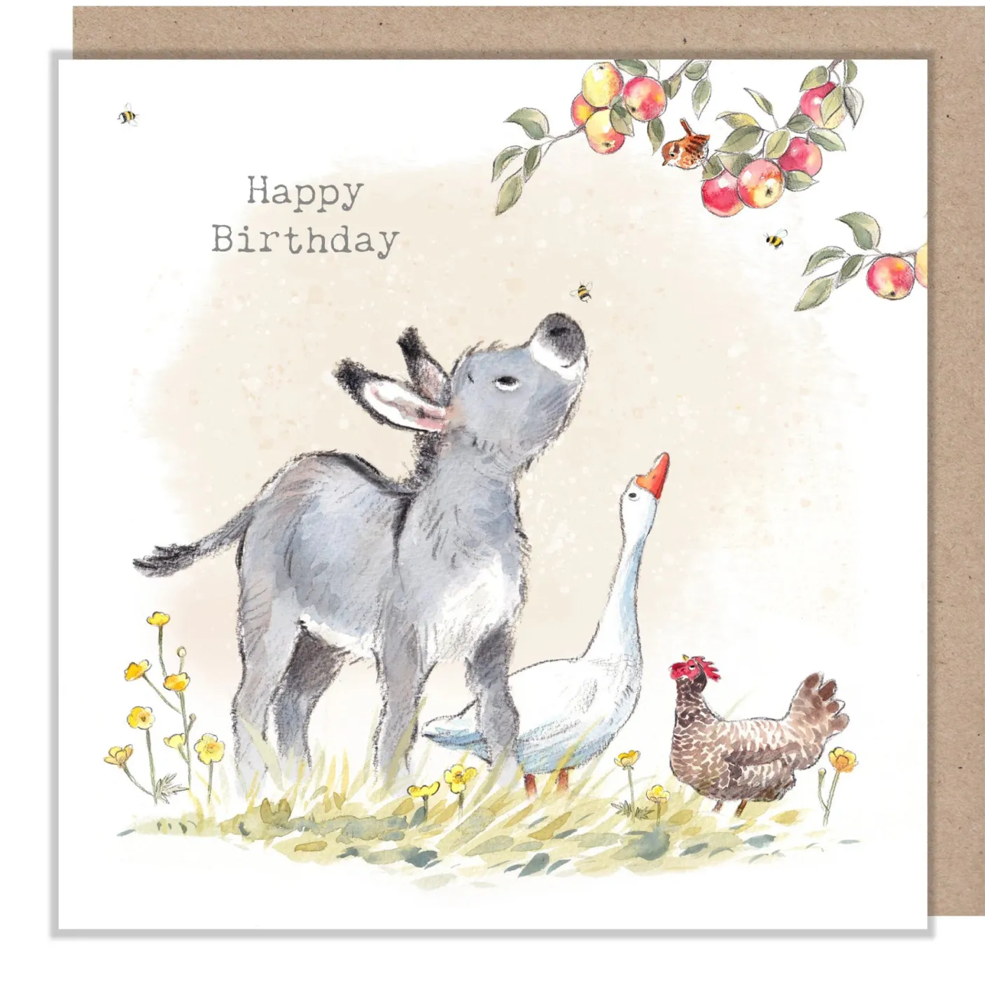Donkey With Apples "Happy Birthday" Greetings Card