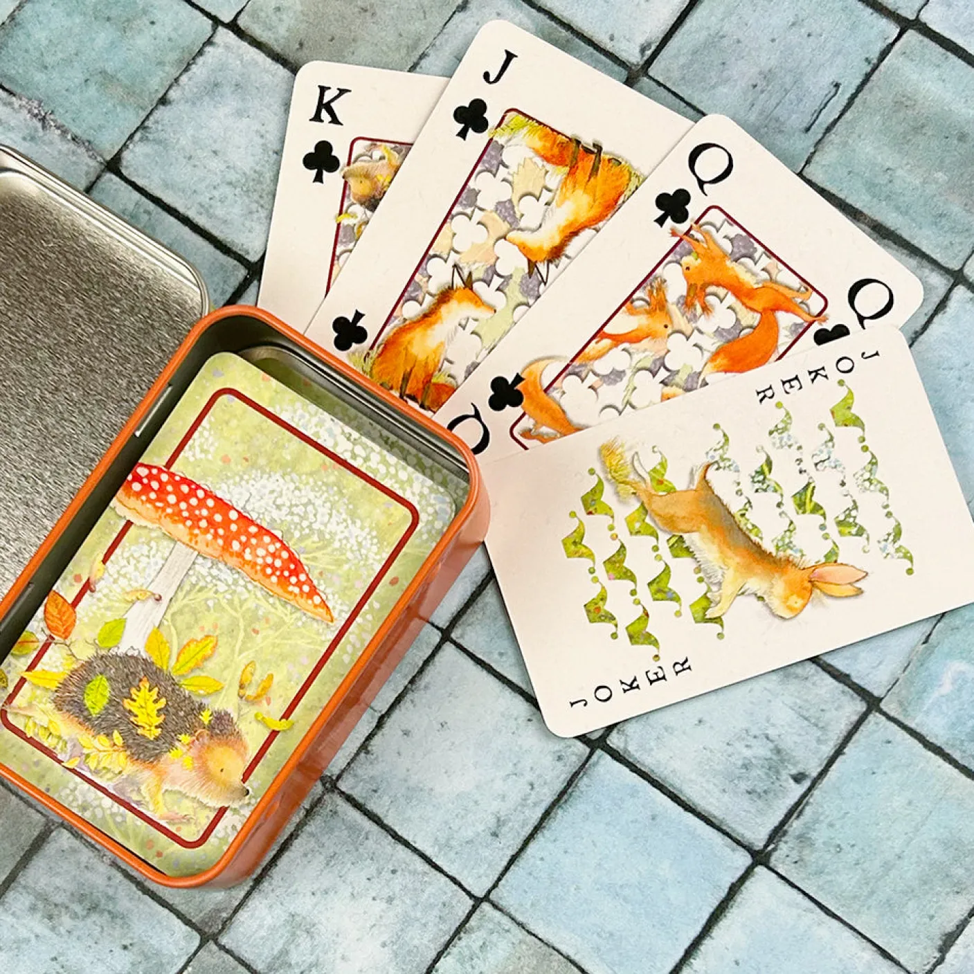 Hedgehog Playing Cards in Tin