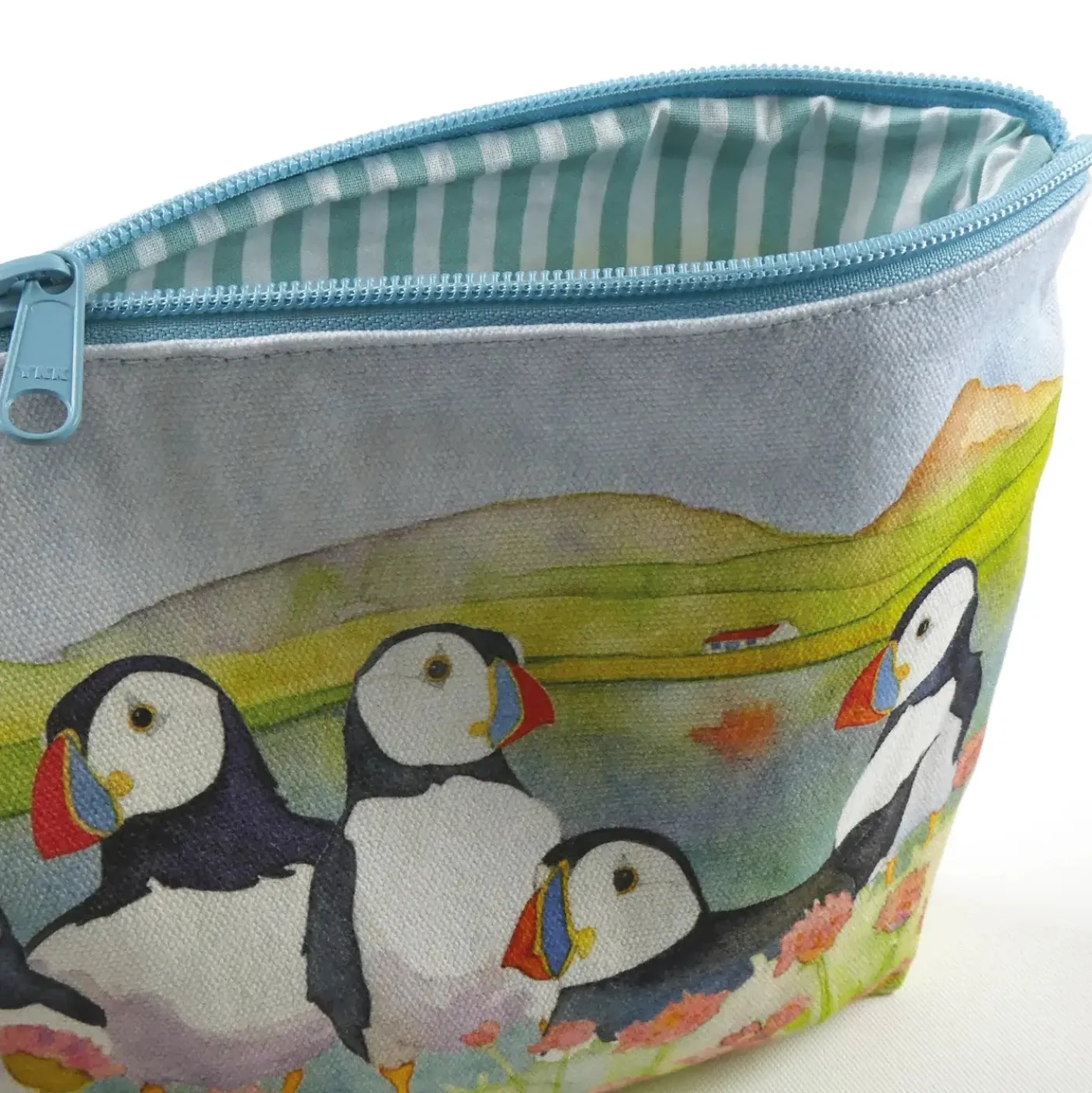 Sea Thrift Puffins Zipped Pouch