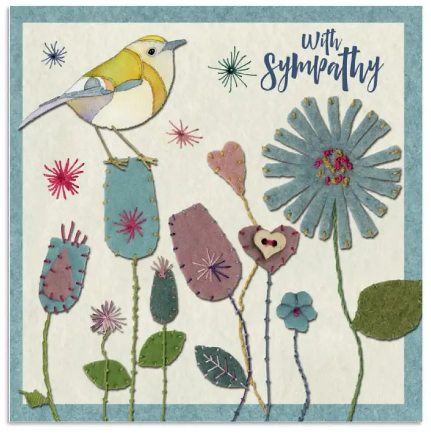 Stitched Birdies With Sympathy Greetings Card