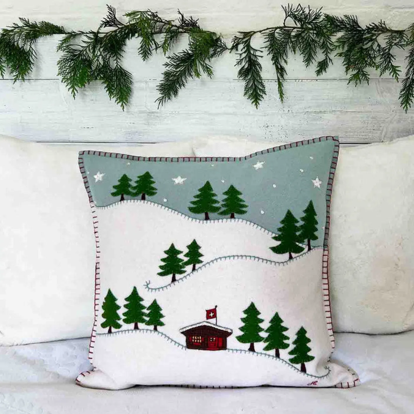 Ski Cabin Pillow - Duck Egg Blue