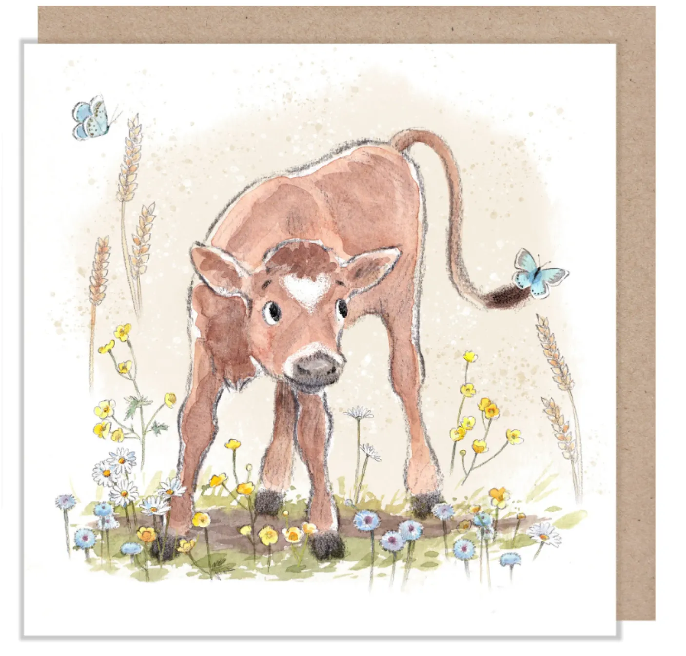 Calf With Butterflies Greetings Card